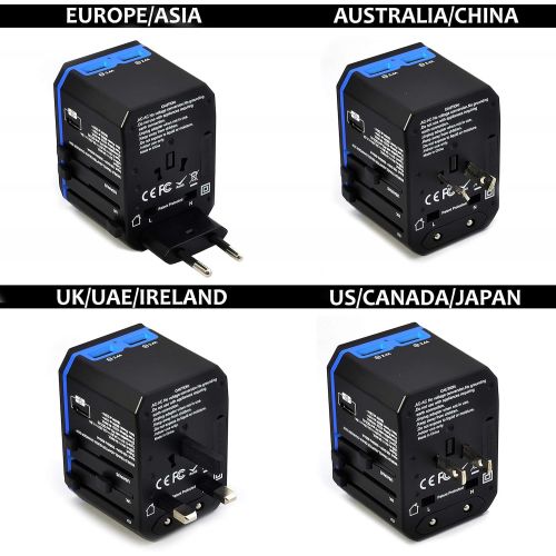  [아마존 핫딜] All in One World Travel Plug Adapter by Ceptics - Powerful 33W with PD & QC 3.0 USB-C Fast Charging - 2 USB Ports Wall Charger Type I C G A Outlets 110V 220V A/C - EU Euro US UK