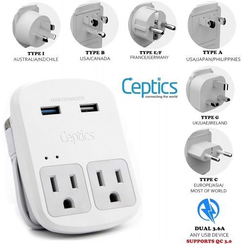  [아마존베스트]Safest Travel Adapter Kit, Dual USB for iPhone, Chargers, Cell Phones, Laptop Perfect for Travelers by Ceptics