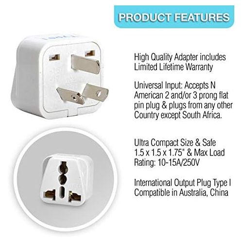  [아마존베스트]Ceptics Australia, China, New Zealand Travel Plug Adapter (Type I) - 3 Pack [Grounded & Universal] (GP-16-3PK)