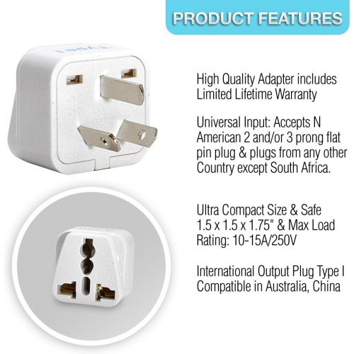  [아마존베스트]Ceptics Australia, China, New Zealand Travel Plug Adapter (Type I) - 3 Pack [Grounded & Universal] (GP-16-3PK)