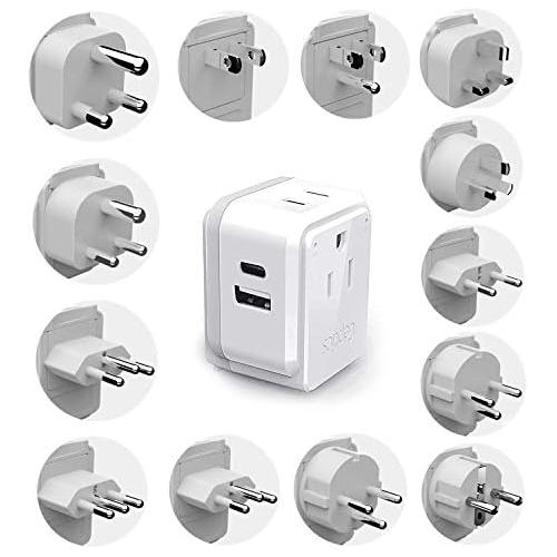  Ceptics International Travel Plug Adapter Set, Safe Dual USB & USB-C 2 USA Socket - Compact & Powerful - Use Europe, Asia, Australia, Africa Anywhere in World - Includes 13 Type SW