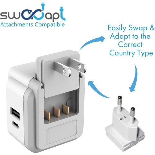  Ceptics International Travel Plug Adapter Set, Safe Dual USB & USB-C 2 USA Socket - Compact & Powerful - Use Europe, Asia, Australia, Africa Anywhere in World - Includes 13 Type SW