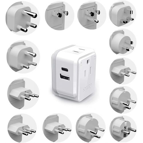  Ceptics International Travel Plug Adapter Set, Safe Dual USB & USB-C 2 USA Socket - Compact & Powerful - Use Europe, Asia, Australia, Africa Anywhere in World - Includes 13 Type SW