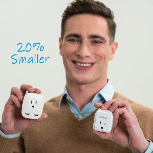  Ceptics International Travel Plug Adapter Set, Safe Dual USB & USB-C 2 USA Socket - Compact & Powerful - Use Europe, Asia, Australia, Africa Anywhere in World - Includes 13 Type SW