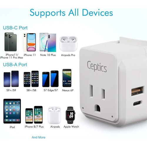  Ceptics International Travel Plug Adapter Set, Safe Dual USB & USB-C 2 USA Socket - Compact & Powerful - Use Europe, Asia, Australia, Africa Anywhere in World - Includes 13 Type SW