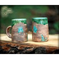 CeraMityay Set of two mugs for Him and Her 400 mL13 oz Huge mug with girl and boy Set with cat and dog Warming gift Big teacup High coffee cup