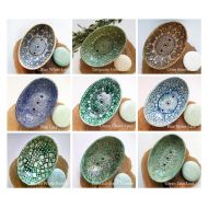 Ceralonata oval ceramic soap dish with lace imprint, new home gift for kitchen accessories, bathroom decor