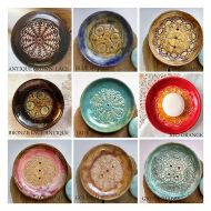 Ceralonata round lace ceramic soap dish for bathroom decor or as kitchen accessories, gift for home,