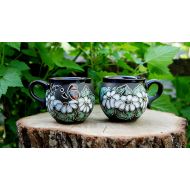 /CeramaStudio Set of 2 ceramic tea cups Chamomiles Hand painted coffee mug pottery Birthday gift for women gift for wife gift for mom gift for her