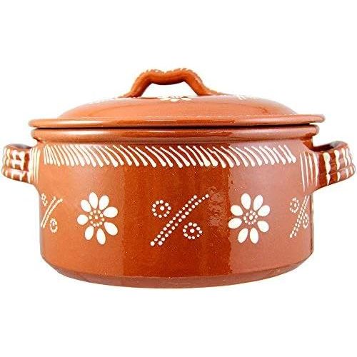  [아마존베스트]Ceramica Edgar Picas Vintage Portuguese Traditional Clay Terracotta Cazuela Casserole With Lid Made In Portugal (N.1 6 5/8 Diameter)