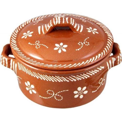  [아마존베스트]Ceramica Edgar Picas Vintage Portuguese Traditional Clay Terracotta Cazuela Casserole With Lid Made In Portugal (N.1 6 5/8 Diameter)