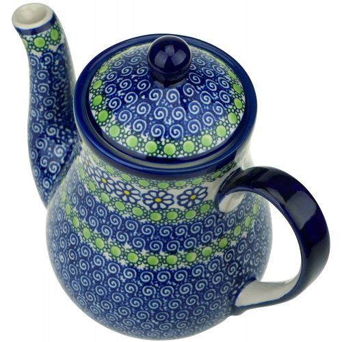  Ceramika Boleslawiecka Kalich Polish Hand Painted Teapot (Blue Daisies)