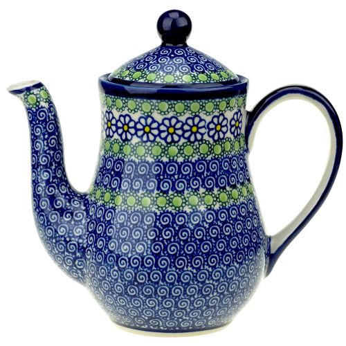  Ceramika Boleslawiecka Kalich Polish Hand Painted Teapot (Blue Daisies)