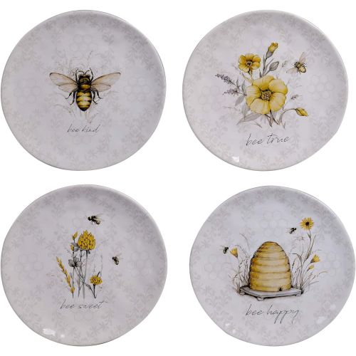  [아마존베스트]Certified International Bee Sweet 8.5 Salad/Dessert Plates, Set of 4 Assorted Designs, Multi Colored