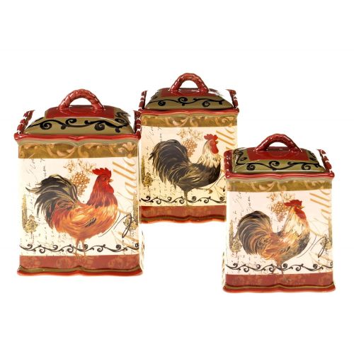  Certified International 63205 3 Piece Tuscan Rooster Canister Set 72 oz/114 oz/144 oz Multicolored