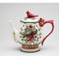 Cg Elegant Evergreen Holiday Teapot with Red Cardinal on Top Collectible