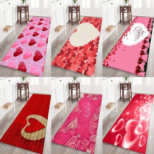  ChYoung Red Hearts Valentines Day Bath Rugs, Non-Slip 3D Printed Flannel Area Runner Rugs Washable Long Floor Mat