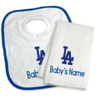 Chad & Jake Newborn & Infant Los Angeles Dodgers White Personalized Bib & Burp Cloth Set