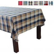 ChadMade 60x 120 Rectangle Gingham Checkered Plaid Yarn Woven Cotton Table Cloth For Dining Kitchenroom or Outdoor Table - Thick Heavy Duty Durable Fabric, Chocolate Dark Navy