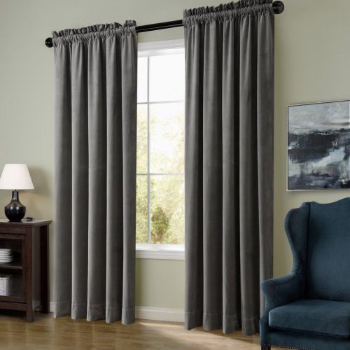  ChadMade Set of 2 Solid Matt Velvet Curtain Panel Drapes Rod Pocket with 1 Header, Grey 50Wx96L Inch Each, Birkin Collection