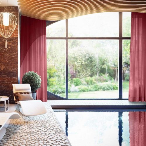  ChadMade Indoor Outdoor Solid Sheer Curtain Tab Top Burgundy 84 W X 84 L Wide Opulent Voile Drapes (1 Panel)