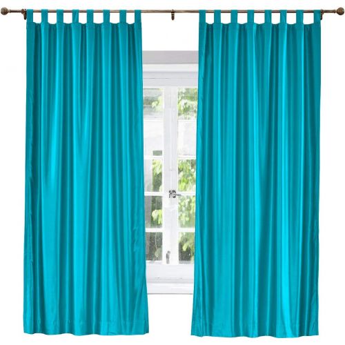  ChadMade Elegant Vintage Polyester Cotton Silk Thermal Insulated Curtain Peacock 100 W x 84 L, Tab Top Silk Satin Drapes Window Treatment Panels with Blackout Lined (1 Panel)