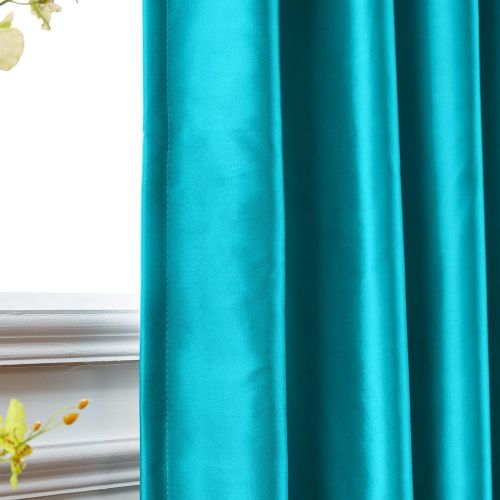  ChadMade Elegant Vintage Polyester Cotton Silk Thermal Insulated Curtain Peacock 100 W x 84 L, Tab Top Silk Satin Drapes Window Treatment Panels with Blackout Lined (1 Panel)
