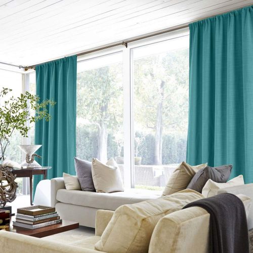  ChadMade 72W x 96L Inch Everglade Teal Polyester Linen Curtain Drapes with Blackout Lining, Rod Pocket Curtain for Sliding Glass Door Patio Door Living Room Bedroom (1 Panel) Liz C