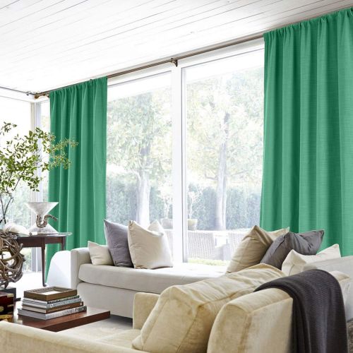  ChadMade 72W x 96L Inch Everglade Teal Polyester Linen Curtain Drapes with Blackout Lining, Rod Pocket Curtain for Sliding Glass Door Patio Door Living Room Bedroom (1 Panel) Liz C