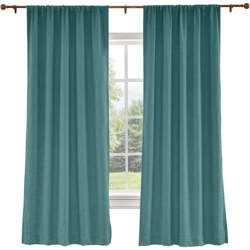  ChadMade 72W x 96L Inch Everglade Teal Polyester Linen Curtain Drapes with Blackout Lining, Rod Pocket Curtain for Sliding Glass Door Patio Door Living Room Bedroom (1 Panel) Liz C