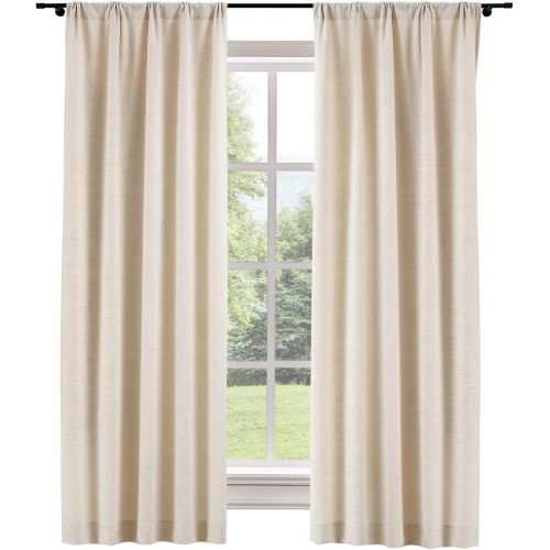  ChadMade 72W x 96L Inch Everglade Teal Polyester Linen Curtain Drapes with Blackout Lining, Rod Pocket Curtain for Sliding Glass Door Patio Door Living Room Bedroom (1 Panel) Liz C