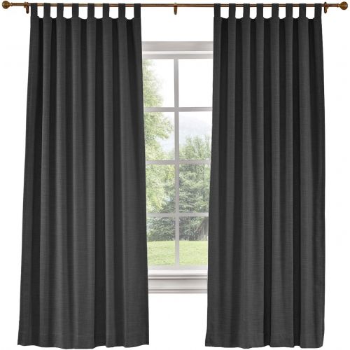  ChadMade 50“W x 96 L Polyster Linen Drapes with Thermal Blackout Lining Tab Top Curtain for Sliding Door Patio Door Living Room Bedroom, Black (1 Panel)