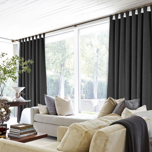  ChadMade 50“W x 96 L Polyster Linen Drapes with Thermal Blackout Lining Tab Top Curtain for Sliding Door Patio Door Living Room Bedroom, Black (1 Panel)