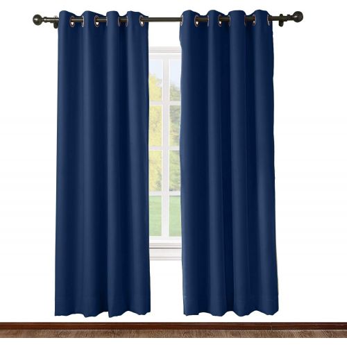  ChadMade Solid Thermal Insulated Blackout Curtains Drapes Antique Bronze GrommetEyelet Navy 52W x 63L Inch (Set of 2 Panels)