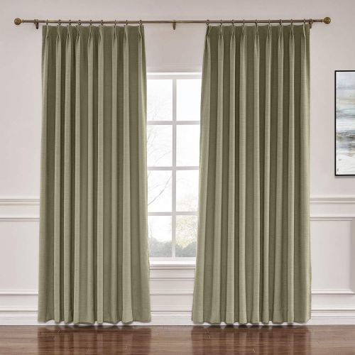  ChadMade Extra Wide Curtain 100 W x 84 L Polyester Linen Drapes with Blackout Thermal Lining Pinch Pleat Curtain for Sliding Door Patio Door Living Room Bedroom, (1 Panel) Beige Wh