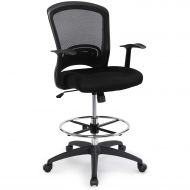 ChairMan Ergonomic Mid-Back Mesh Adjustable Drafting Chair with Foot Ring, Standing-Desk Matched Tall Swivel Computer Office Stool, Black