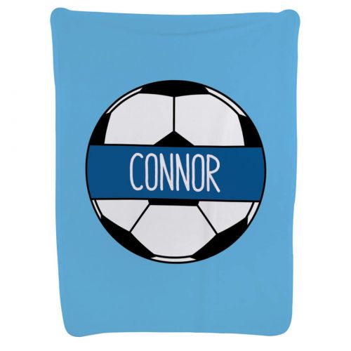  ChalkTalkSPORTS Personalized Soccer Baby & Infant Blanket | Custom Name Soccer Ball | Light Blue