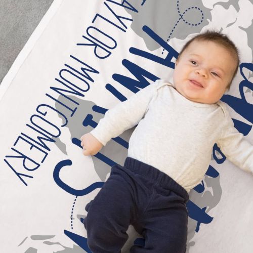  ChalkTalkSPORTS Personalized Baby & Infant Blanket | Adventure Awaits with Custom Name | Navy