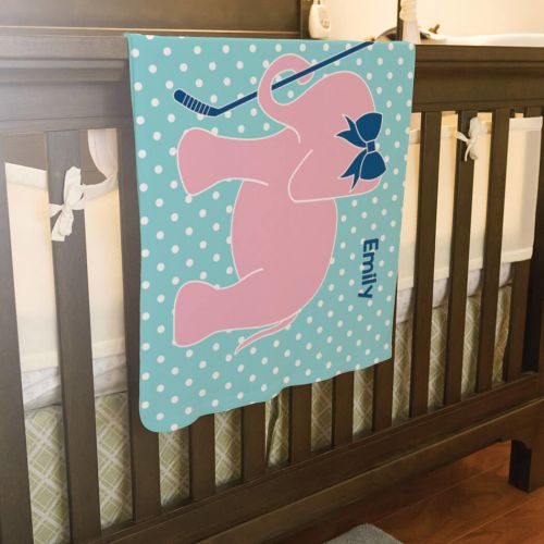  ChalkTalkSPORTS Personalized Hockey Baby & Infant Blanket | Elephant with Name | Seafoam