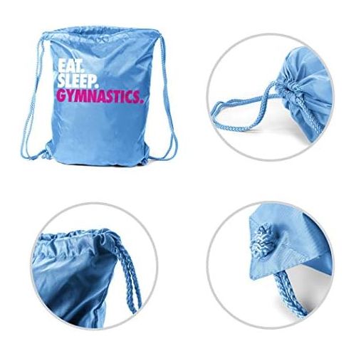  ChalkTalkSPORTS Gymnastics Sport Pack Cinch Sack | Eat Sleep Gymnastics | Light Blue