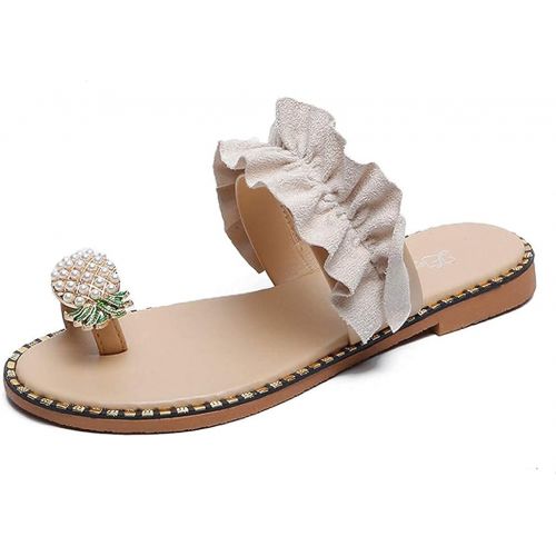  [아마존베스트]Challyhope Sweet Cute Pineapple Pearls Sandals Clip Toe Flip Flops Boho Casual Flat Slippers Beach Shoes for Women Girls