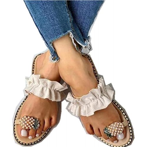  [아마존베스트]Challyhope Sweet Cute Pineapple Pearls Sandals Clip Toe Flip Flops Boho Casual Flat Slippers Beach Shoes for Women Girls