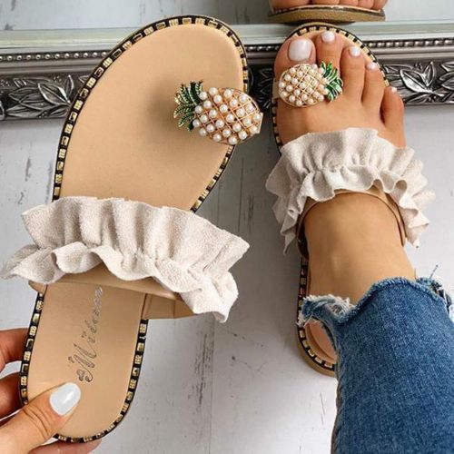  [아마존베스트]Challyhope Sweet Cute Pineapple Pearls Sandals Clip Toe Flip Flops Boho Casual Flat Slippers Beach Shoes for Women Girls