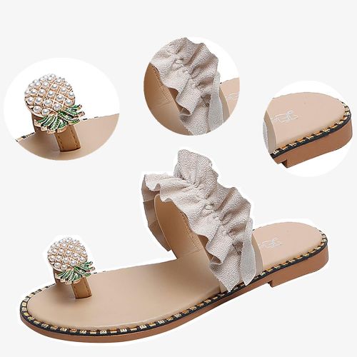  [아마존베스트]Challyhope Sweet Cute Pineapple Pearls Sandals Clip Toe Flip Flops Boho Casual Flat Slippers Beach Shoes for Women Girls