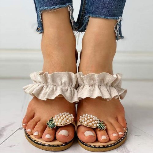  [아마존베스트]Challyhope Sweet Cute Pineapple Pearls Sandals Clip Toe Flip Flops Boho Casual Flat Slippers Beach Shoes for Women Girls