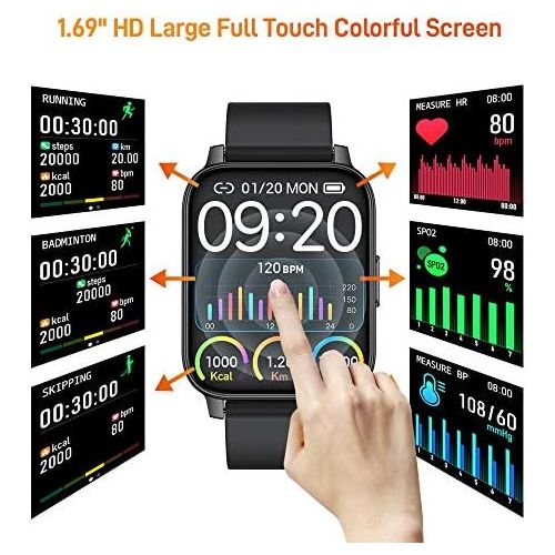  chalvh Smart Watch, Fitness Tracker 1.69 Touch Screen Compatible with Phone Android, IP67 Waterproof Smartwatch with Heart Rate Monitor and Sleep Monitor, Activity Tracker Pedomete