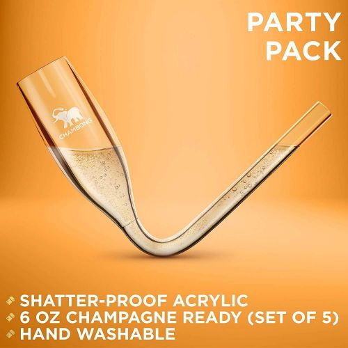 [아마존베스트]CHAMBONG  6 oz Classic Size, 5 Pcs Acrylic Shatterproof Party Pack - Champagne Shooter Plastic Flute - Fun Party Favor, Bachelorette, Bridesmaids Gifts