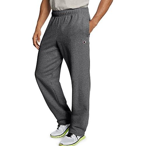  Champion Mens Powerblend Open Bottom Fleece Pant_Granite Heather