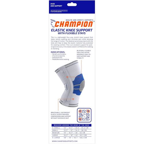  CHAMPION Elastic Knee Support Compression Sleeve, with Flexible Stays, Gray (Side Stays), Medium