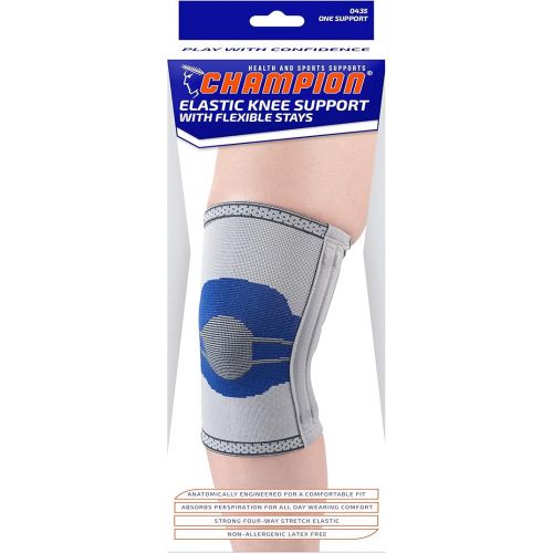  CHAMPION Elastic Knee Support Compression Sleeve, with Flexible Stays, Gray (Side Stays), Medium